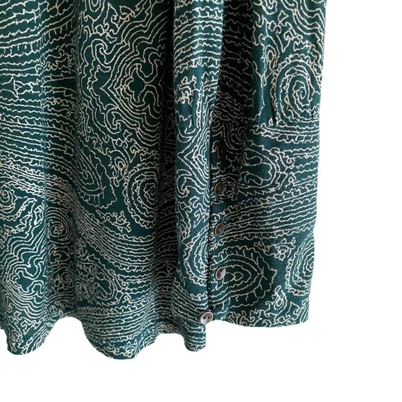 LUCKY BRAND Paisley Green White Long Sleeves Brown Button Neck/Wrist Blouse 1X - Picture 7 of 9